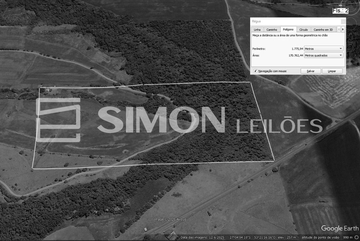 Imagem do imóvel Penhora apenas da área de 170.735m², parte dos Lotes Coloniais nº 44 e 45, da Linha São Pedro divisa entre os municípios de Mondaí e Riqueza, localizado no município de Riqueza/SC conforme R-09 da mat